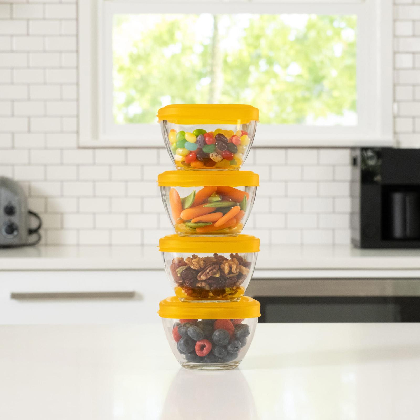 Lot De 4 Boîtes De Conservation Alimentaire Verre Libbey Empilables Avec Couvercles