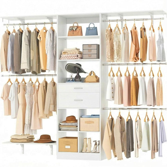 Armocity 8FT Closet System, 96 inches Closet Organizer System with Drawers, Closet Systems for Walk-in Closet, Built in, White