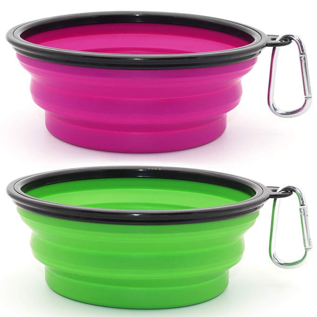 SLSON Collapsible Dog Bowl, 2 Pack Collapsible Dog Water Bowls for Cats Dogs, Portable Pet Feeding Watering Dish for Walking Parking Traveling with 2 Carabiners
