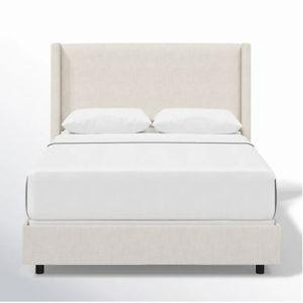 King Upholstered Wingback Bed Classic Talc Linen | Birch Lane