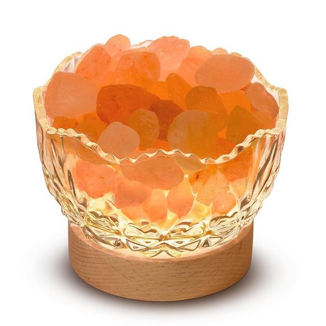 HSLZOMI Himalayan Salt Lamp, Pink, Wooden Base, 10 Levels of Light Intensity Adjustment, USB Plug, 1 Year Warranty