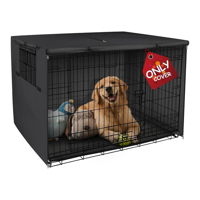 Explore Land Dog Crate Cover Heavy Duty Polyester Pet Kennel Sunshade Universal Fit for 36 inches Wire Cage (Black)