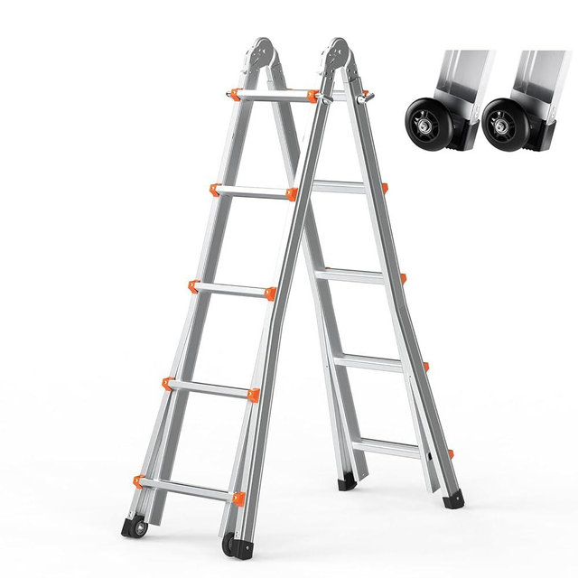 VEVOR 20FT A-Frame Telescoping Ladder - Compact & Portable Aluminum Extension Ladder, 330lb Load Capacity for Indoor, Outdoor, RV and Roof Use