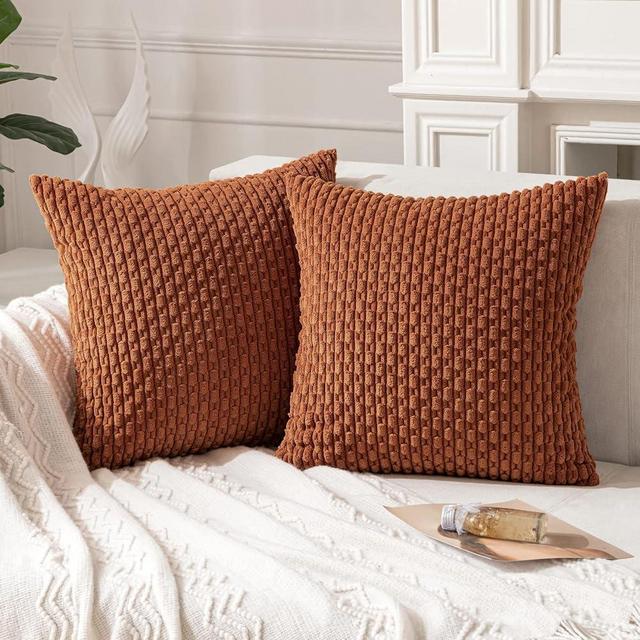 ANRODUO Pack of 2 Fall Pillow Covers Burnt Orange Pillow Covers Decorative Throw Pillows 18x18 Inch for Couch Bed Living Room Soft Corduroy Striped Square Cushion covers Halloween Farmhouse Home Decor
