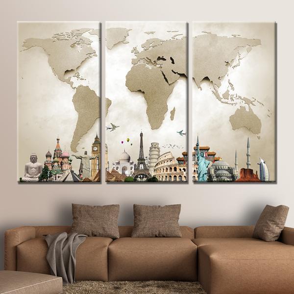 World Map Masterpiece Multi Panel Canvas Wall Art
