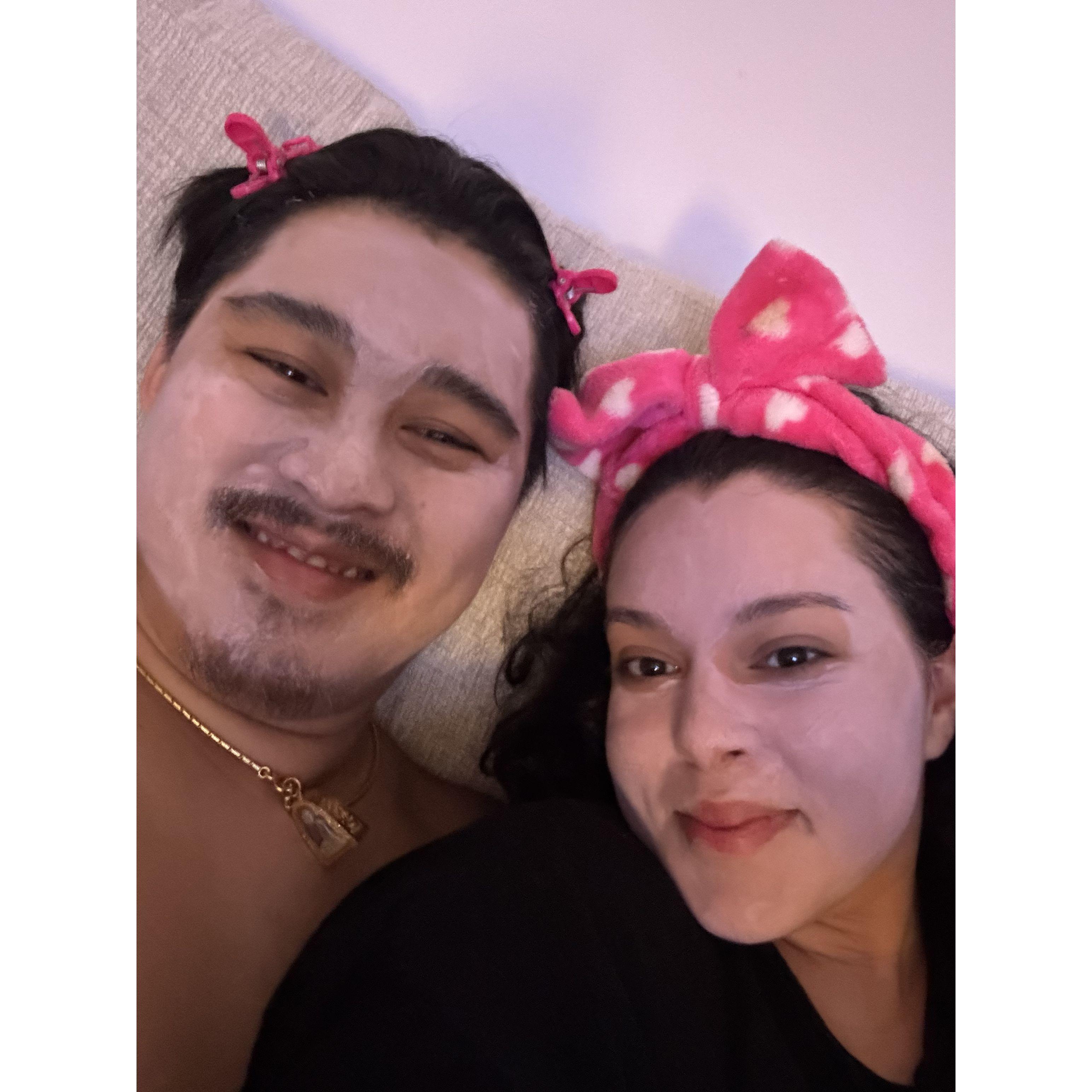 Forcing him to do some of my skincare  <3