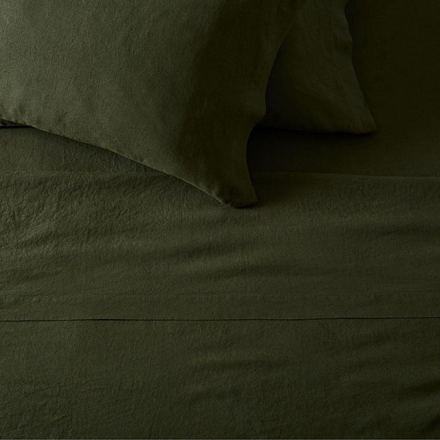 European Flax Linen Sheet Set, King, Dark Olive