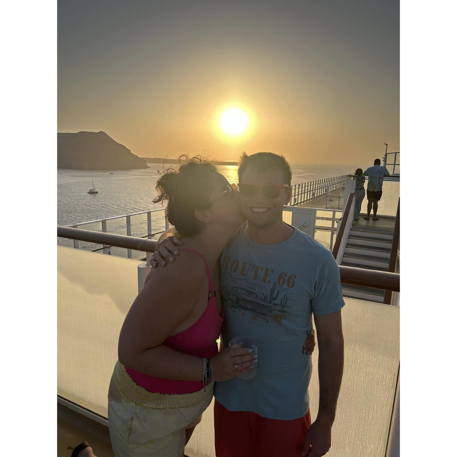 Leaving Santorini at sunset, 2024