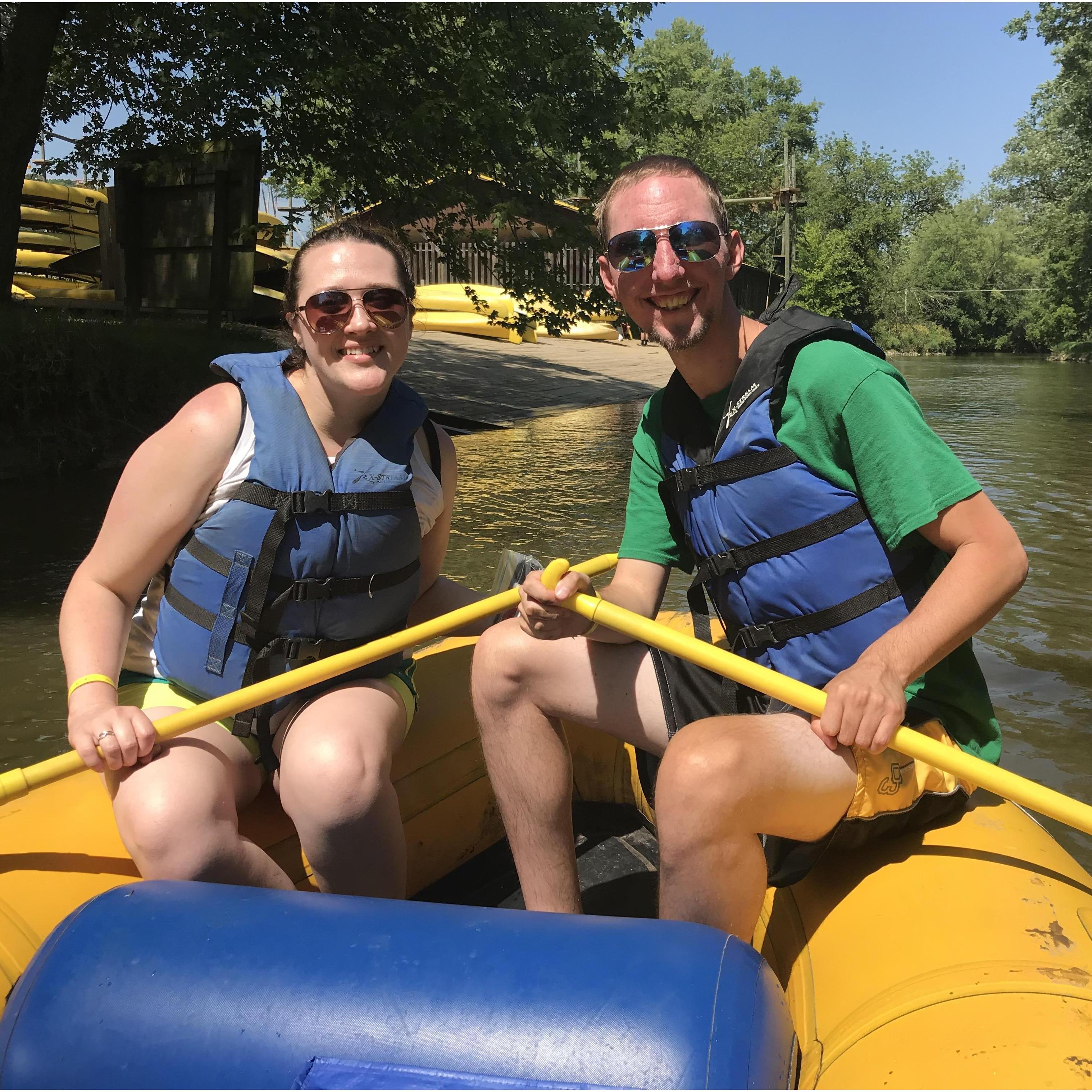 Lazy river paddling with Kristen's family during summer vacation.