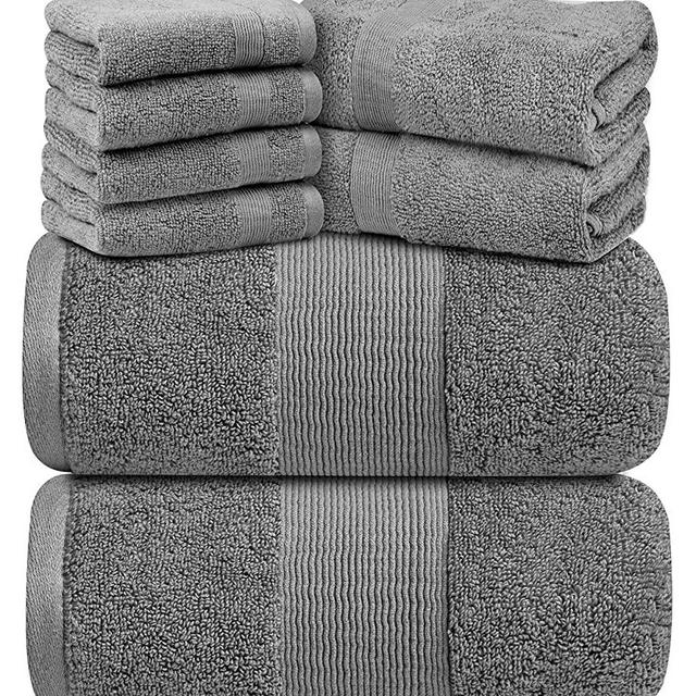 Resort Collection Soft Bath Towel Set | Luxury Hotel Plush & Absorbent Cotton | 2 Bath Towels, 2 Hand Towels and 4 Washcloths [8 Piece, Smoke Grey]