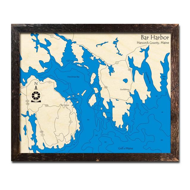 Bar Harbor, ME Nautical Wood Maps