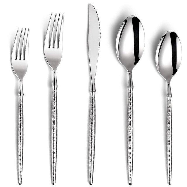 Lemeya 20-Piece Hammered Silverware Set,18/10 Stainless Steel Forging Heavy Duty Cutlery Set for 4, Luxury Unique Flatware Set,Spoons and Forks Set,Mirror Polished,Dishwasher Safe