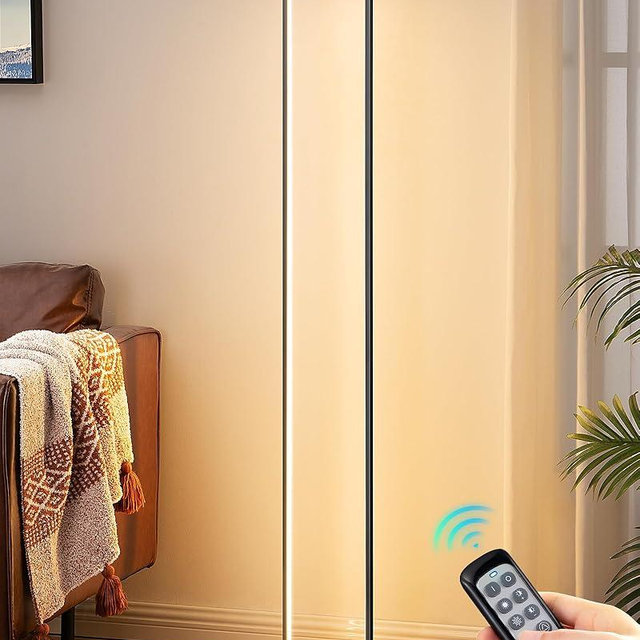 EDISHINE LED Floor Lamp, 55" Modern Minimalist Rectangular Corner Light, 3000K-6000K Dimmable, Remote Control & Foot Switch, Metal Base Standing Lamps for Living Room, Bedroom, Office, Black