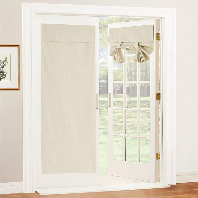 RYB HOME Door Curtains for Door Window 69 inches, 100% Blackout French Glass Door Curtain with White Layer Coating, Natural Linen Blended Privacy Glass Door Window Shades, W26 x L69, Beige, 1 Panel