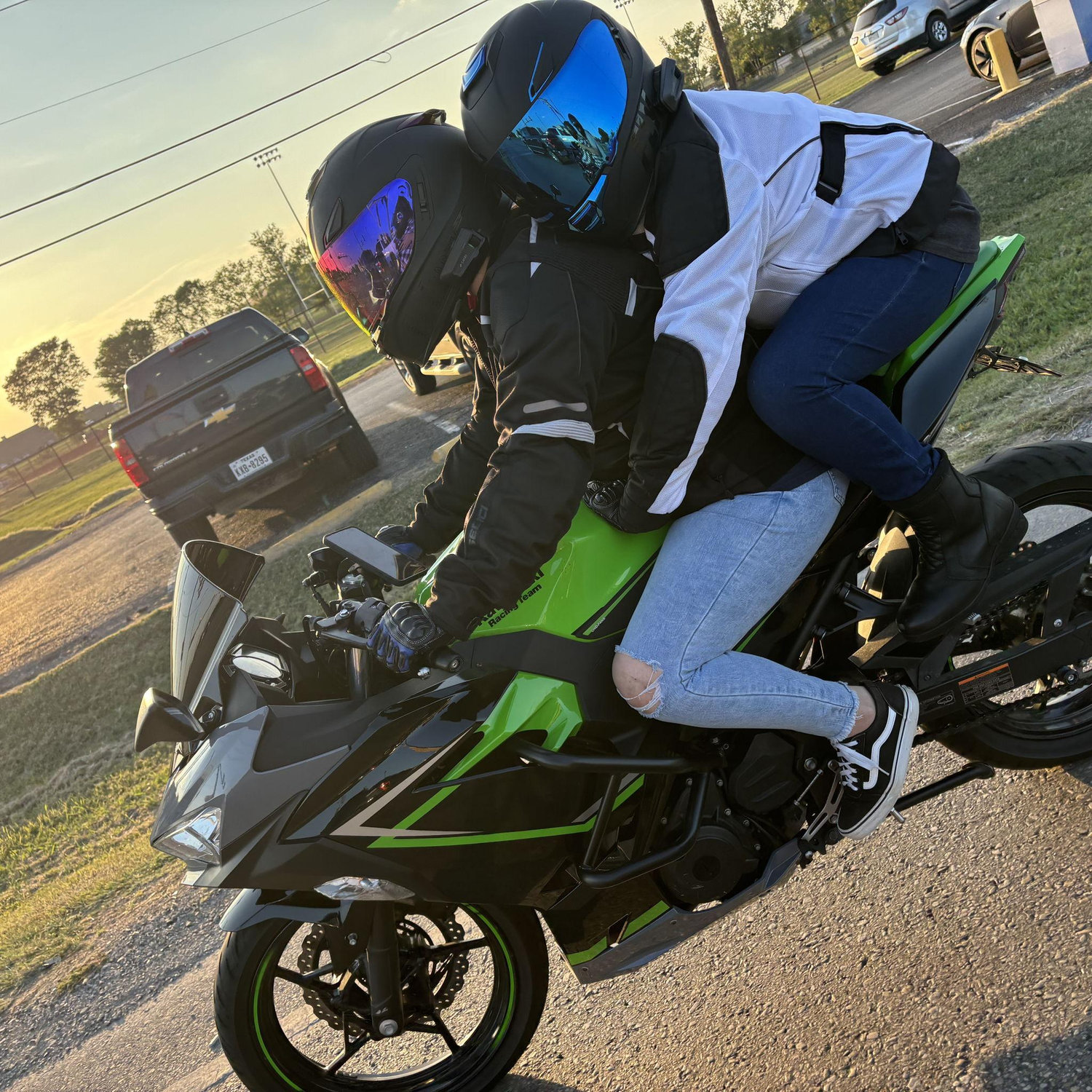 Lindsey and Heidi riding on the motorcycle!