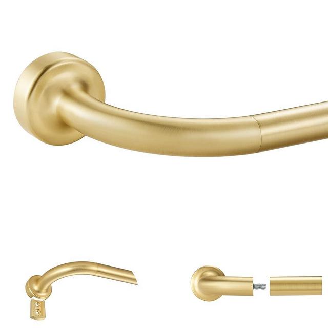 Brass Disc Curtain Rods, 28-48 Inches Window Curtain Rod,Adjustable Room Darkening Curtain Rod with Aluminum Finials and Brackets,Wrap Around Design