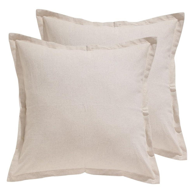 patdrea Linen Decorative Throw Pillow Covers 18x18 2 Piece Set with Folding Edge,Shabby Chic Farmhouse Linen Pillow Covers,Square Sturdy Throw Pillow Case for Sofa, Bed and Living Room