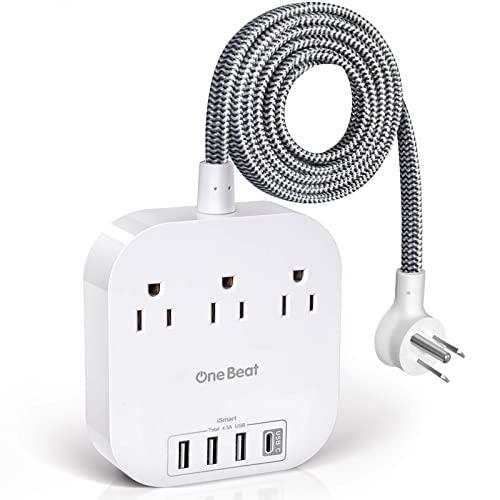 Power Strip with USB C, 3 Outlets 4 USB Ports (22.5W/4.5A) Desktop Charging Station, Flat Plug, 5ft Braided Extension Cord, Non Surge Protector for Travel, Cruise Ship, Home & Office, UL ETL Listed