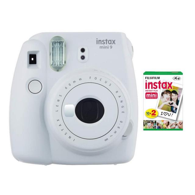 Fujifilm instax Mini 9 Instant Camera (Smokey White) with Film Twin Pack Bundle (2 Items)