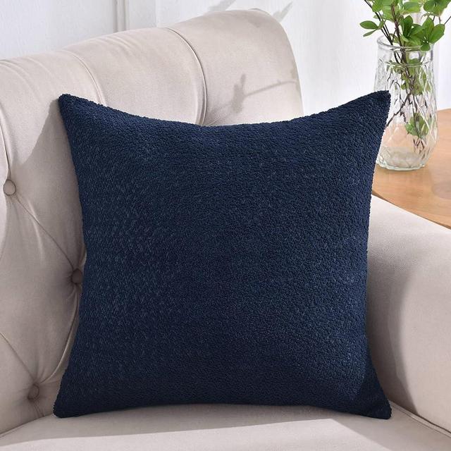 Rythome Pack of 1 Cozy Boucle-Like Textured Throw Pillow Cover for Couch and Bed - 24"x24", Navy Blue