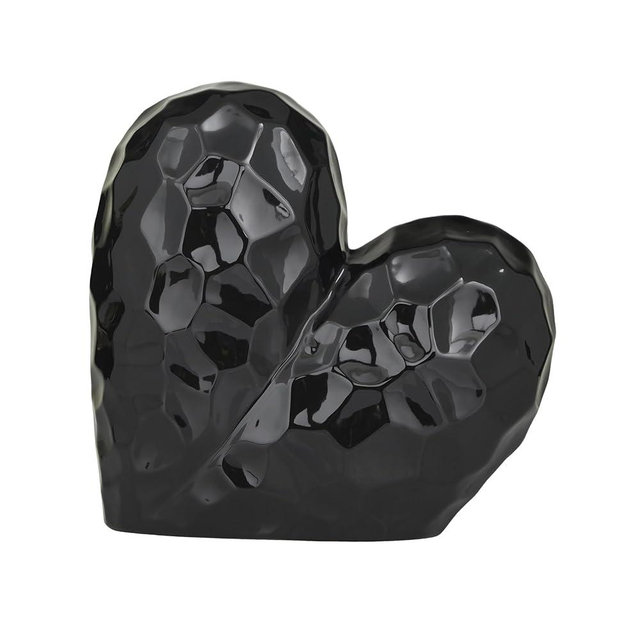 Deco 79 Porcelain Ceramic Heart Decorative Sculpture Dimensional Angled Origami Inspired Home Decor Statue, Accent Figurine 12" x 6" x 11", Black