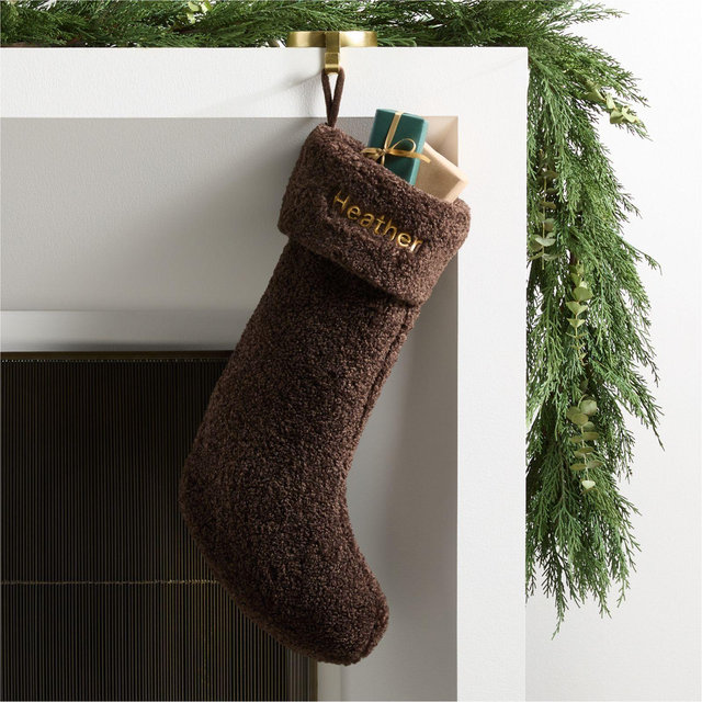 Personalized Deep Brown Faux Shearling Christmas Stocking