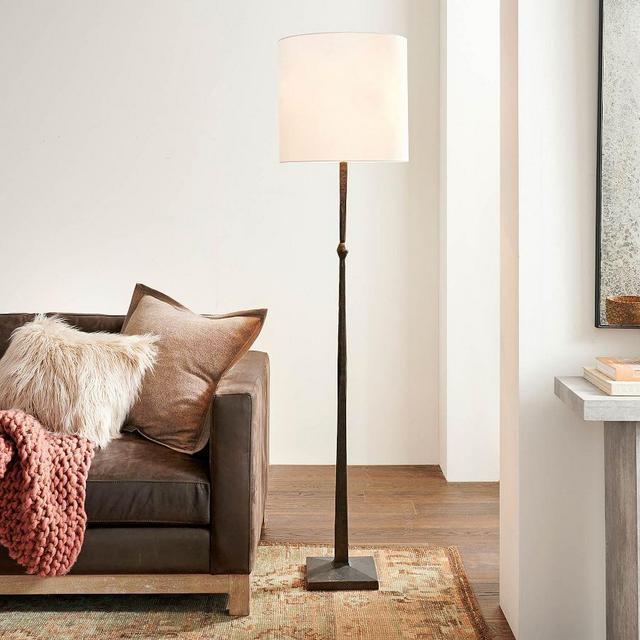 Porter Metal Floor Lamp, Bronze with Elongated Gallery Shade, White