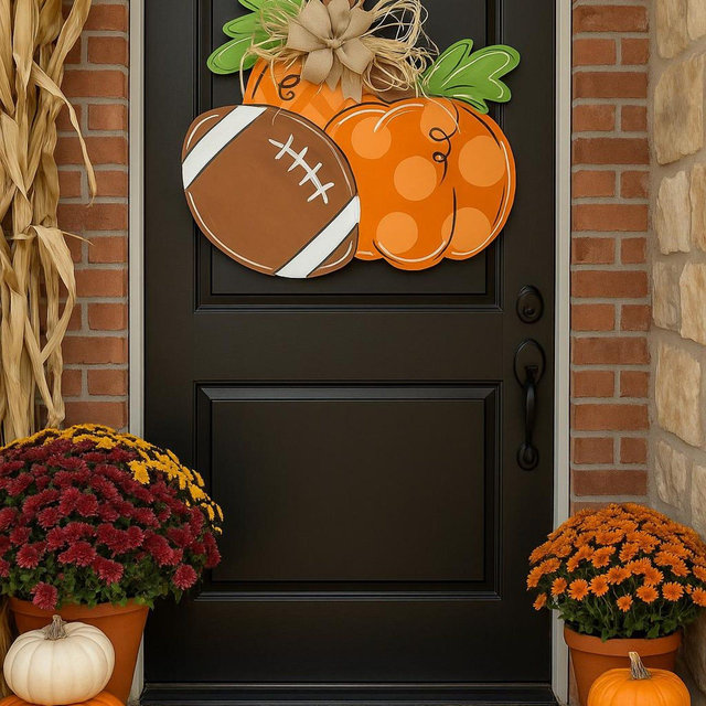 Football Pumpkin Fall Door Hanger