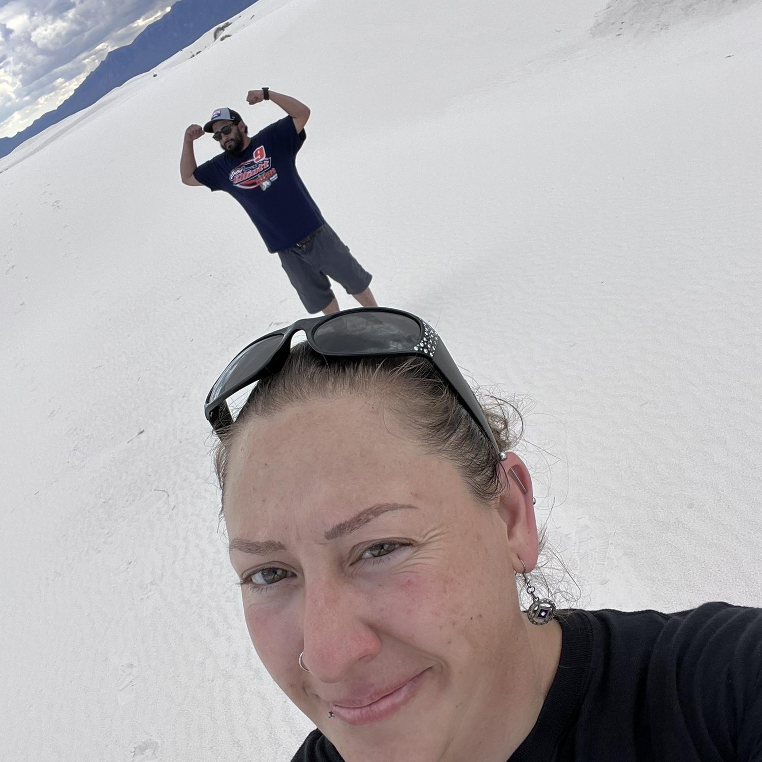 Checking out White Sands National Park. JJ was showing off.