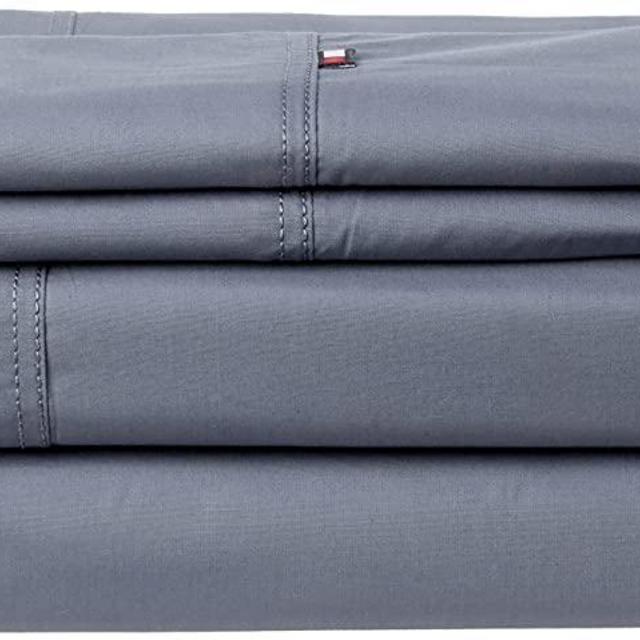 Tommy Hilfiger Signature Solid Sheet Set, Queen, Folkstone Grey