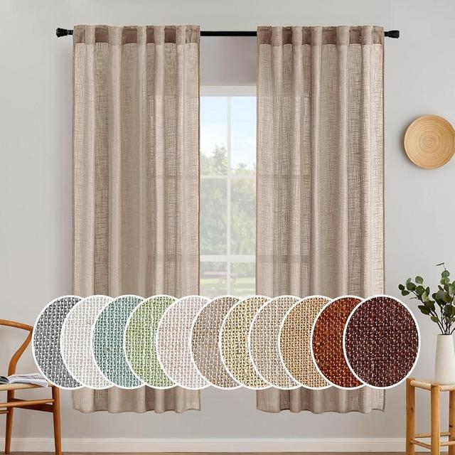 MIULEE Taupe Linen Curtains 72 Inch Length 2 Panels for Bedroom Living Room, Soft Thick Linen Textured Window Drapes Semi Sheer Light Filtering Back Tab Rod Pocket Burlap Look Decor, W37xL72