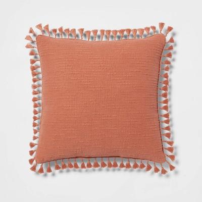 Euro Textured Slub Tassel Decorative Throw Pillow - Terracotta