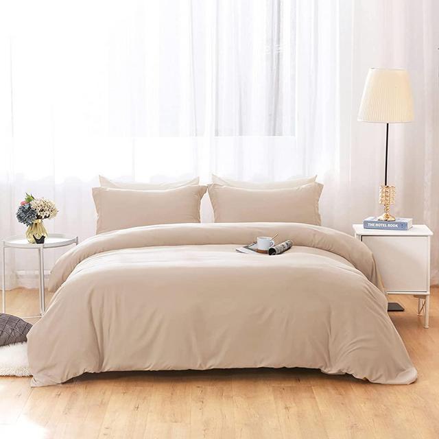 Duvet Covers King Size - Ultra Soft and Breathable Bedding King Comforter Cover Set Washed Microfiber 3 Pieces with Zipper Closure Duvet Cover and 2 Pillow Shams (Khaki)
