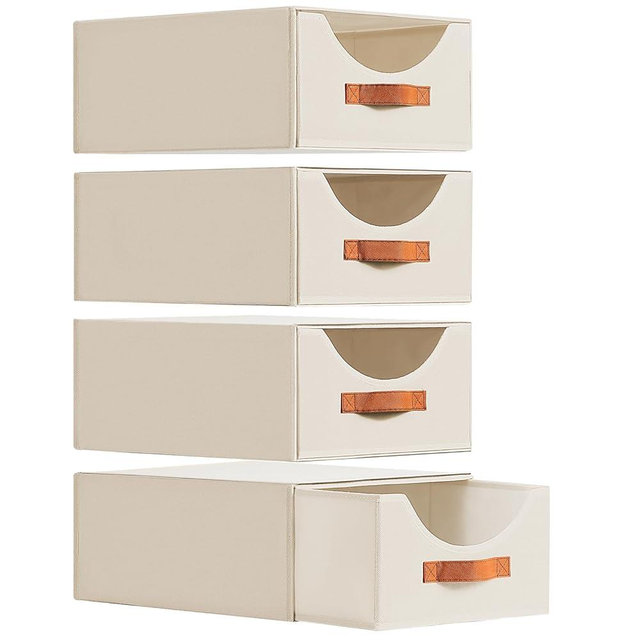 Homsorout Closet Organizers and Storage - Large Storage Bins with Drawer, Fabric Clothes Organizers and Storage, Collapsible Storage Drawers Organizer for Bedroom, Living Room, 4 Pack, Beige