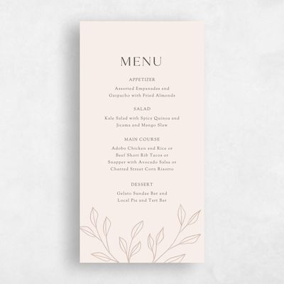 Beige Greenery Wedding Menu - Cassis