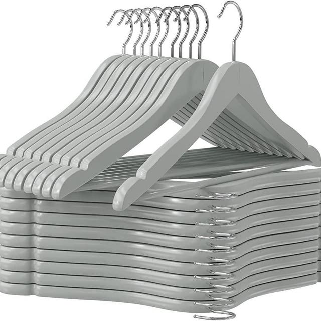Utopia Home 20 Pack Premium Wooden Hangers - Durable & Slim Coat Hangers - Suit Hangers with 360-Degree Rotatable Hook - Wood Hangers with Shoulder Grooves (Grey Color)