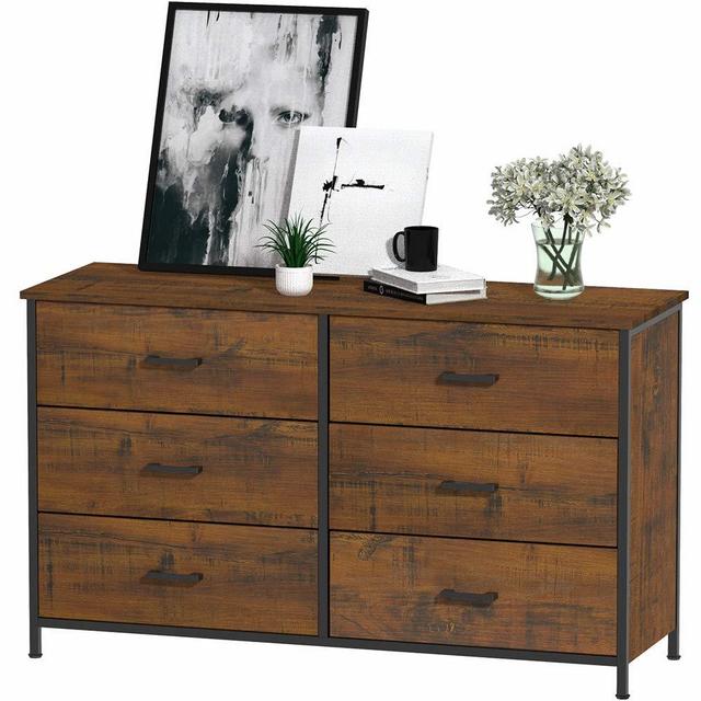 Hasuit 6 Drawer Double Dresser, Accent Storage Tower Clothes Organizer, Sturdy wood Frame, Large Storage Cabinet for Bedroom, Hallway, Entryway (Walnut)