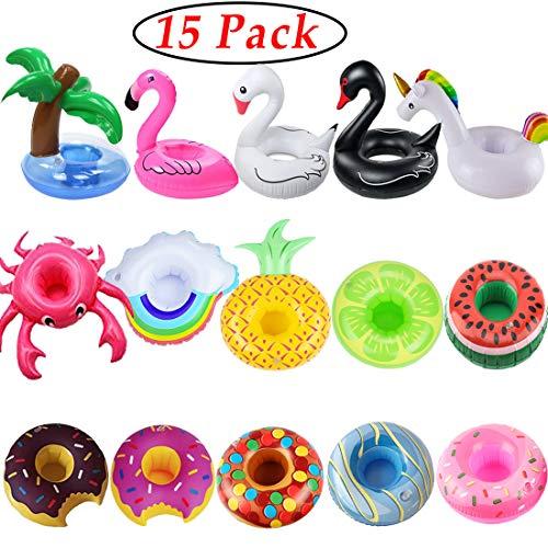 iShyan Inflatable Drink Holder, 15 Pack Drink Floats Inflatable Cup Holders Flamingo Coasters for Swimming Pool Party