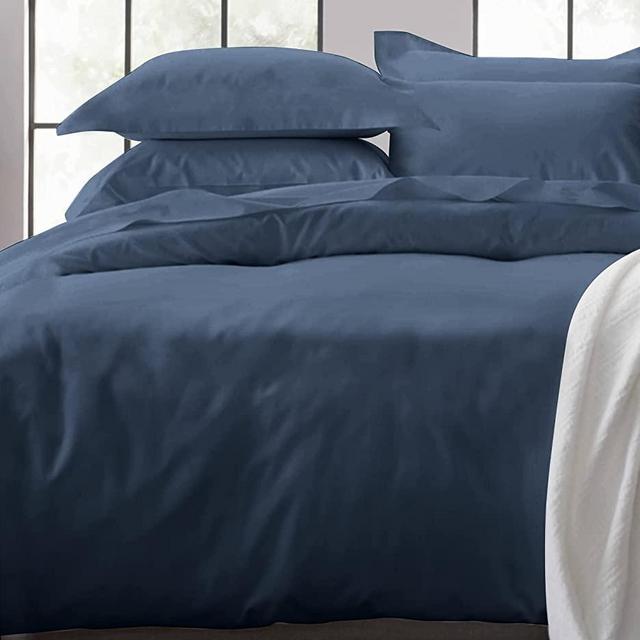 California Design Den 100% Natural Cotton Duvet Cover - Premium 400 Thread Count, Hotel Quality Comforter Cover, Silky Sateen Weave, Button Closure and Corner Ties (1 Piece, Indigo Navy Blue, King)