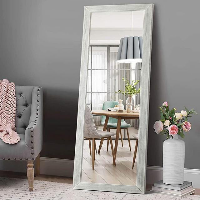 Elevens Traditional Full Length Floor Mirror 65"x22" Rustic Tall Floor Mirror Wall Mirror Standing Hanging or Leaning Against Wall for Bedroom, Dressing and Wall-Mounted - Grayish White