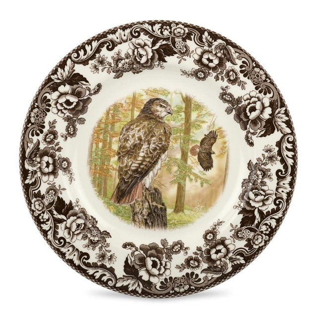 Spode Woodland Dinner Plate, Birds of Prey | 10.5 Inch | Hunting Cabin, Lodge, Birding and Cottage Décor | Made in England from Fine Earthenware | Microwave and Dishwasher Safe (Red-Tailed Hawk)