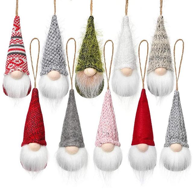 Funoasis Christmas Tree Hanging Gnomes Ornaments Set of 10, Swedish Handmade Plush Gnomes Santa Elf Hanging Home Decorations Holiday Decor