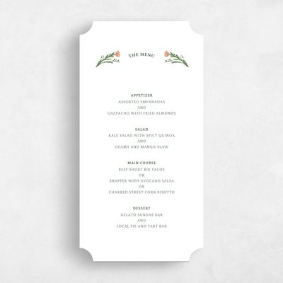 Pink Ticket Wedding Menu - Pemberton