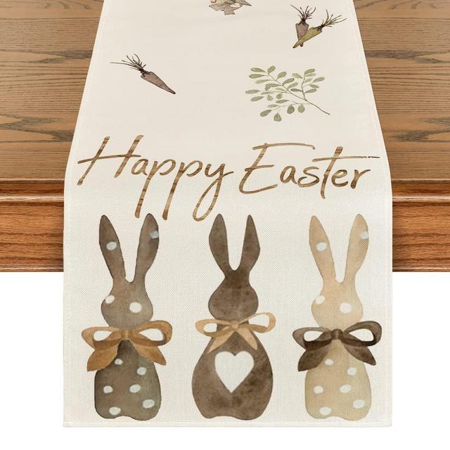 Artoid Mode Carrots Rabbit Bunny Happy Easter Table Runner, Spring Summer Seasonal Holiday Kitchen Dining Table Decoration for Indoor Outdoor Home Party Decor 13 x 72 Inch