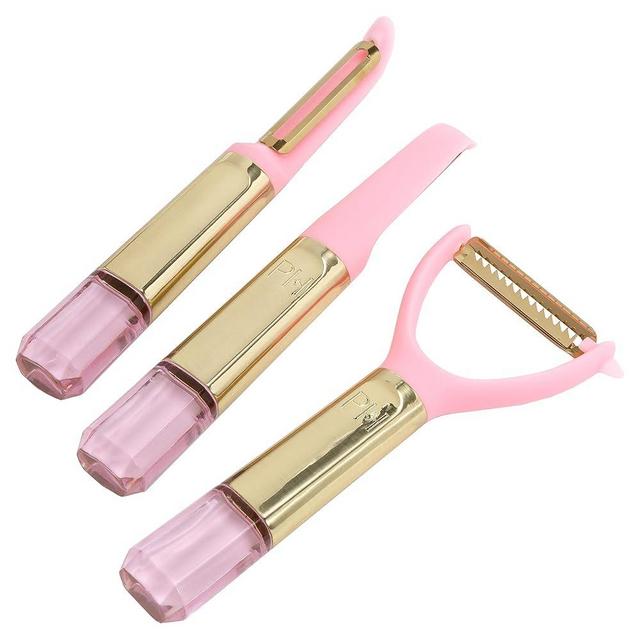 Paris Hilton 3 Piece Peeler Set with Pink Jewel Shaped Handle, Dishwasher Safe Kitchen Tools and Utensil, Pink and Gold