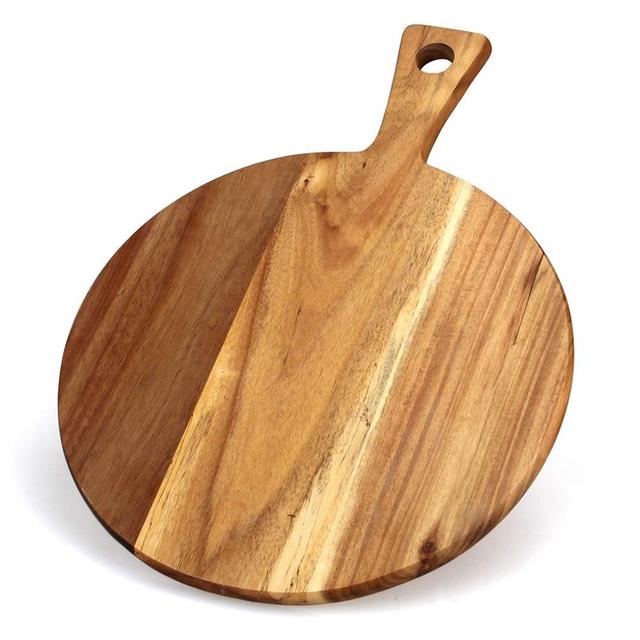 Extra Large Acacia Wood Cutting Board with Handle Wooden Round Charcuterie Boards Meat Chopping Board Bread Cheese Serving Board Circular Pizza Cutting Boards for Kitchen Circle Carving Cutting Board