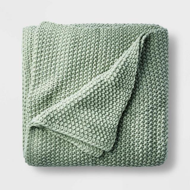 King Chunky Knit Bed Blanket Sage Green - Casaluna™