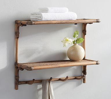 Rattan Wall-Mount Shelves, Antique Natural Finish