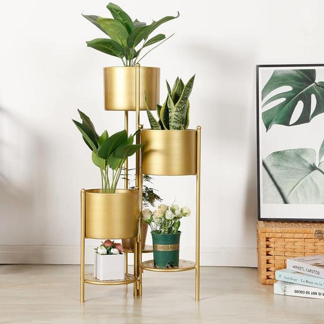 SSS Furniture Corner Plant Stand Indoor Metal, 6 Tier 6 Potted Outdoor Flower Pot Stands Holder Shelves for Living Room, Potted Storage Shelf Rack, Decorative Holder Rack for Multiple Plants (Golden)