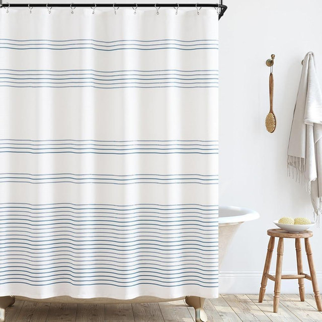 jinchan Blue and White Striped Shower Curtain for Bathroom Modern Fabric Shower Curtain Waterproof in Bath 70x72 inches Shower Curtain with Curtain Hooks Dorm